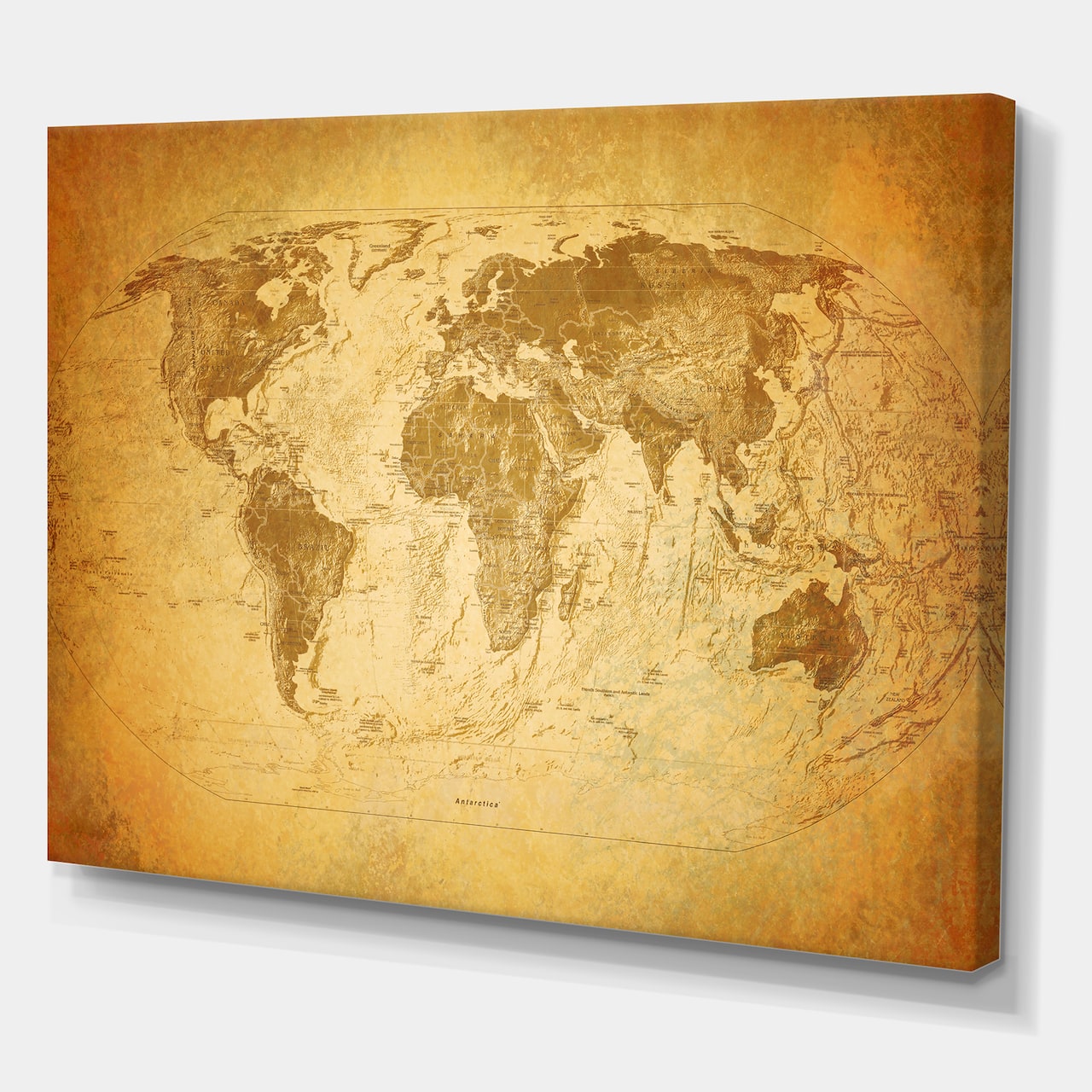 Designart - Ancient Map of The World X - Vintage Canvas Wall Art Print